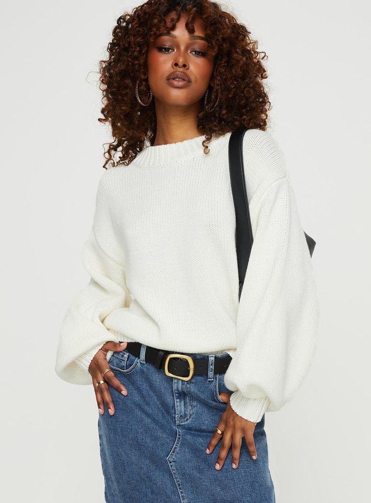 Harmony Knit Sweater White Knit Sweater White, Friday Outfit, Sweater Oversized, Fleece Dress, Sweater White, Outerwear Outfit, Burgundy Sweater, Sweaters Online, Knit Sweatshirt