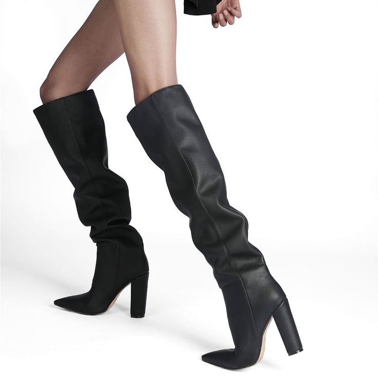 Shop Black Spring Metallic Slouch Boots Knee High Stretch Boots with Block High Heels color Black for Party, Travel, Work with worldwide Free shipping & Free return. Party Knee-high Boots With Padded Heel And Round Toe, Office High Heel Knee-high Boots With Reinforced Heel, Party Knee-high Boots With Almond Toe, Knee-high Boots With Almond Toe For Parties, Office Heels With Padded Heel For Winter, Winter High Heel Knee-high Boots With Padded Heel, Party Knee-high Heeled Boots With Padded Heel, Winter Knee-high High Heel Boots With Padded Heel, High Heel Boots With Branded Heel Counter For Fall