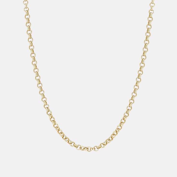 14K Yellow Gold Heavyweight Rolo Necklace The Heavyweight Rolo Chain necklace is perfect for those who prefer a sturdier look for their necklaces. This chain pairs well with our Medium and Large classic loose charms, the Enamel or Handwriting medallions. Product Details Link Size: 3 mm 14K Yellow Gold chain available in 16,18, 20, 22, and 24 inch lengths Not sure what size to order? Check out our Necklace Length Guide! Lobster Clasp Additional Details Ordering a new chain to replace your old or Classic Formal Charm Necklace, Classic Jewelry With Rolo Chain Link, Classic Necklace With Adjustable Chain And Round Shape, Classic Necklace With Adjustable Round Chain, Classic Round Necklace With Adjustable Chain, Yellow Gold Charm Necklaces With Cable Chain, Classic Charm Necklaces With Cable Chain For Formal Occasions, Classic Cable Chain Charm Necklace For Formal Occasions, Classic Charm Necklaces With Adjustable Chain For Formal Occasions