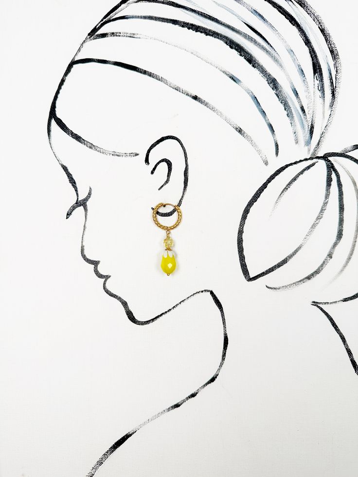 Your life is a pop of color in this world, so naturally your jewelry would be too! Wear these 1960's yellow flower bead cap charms hung from etched gold hoops and enjoy a sunny summer day! CONFIDENCE GUARANTEE: In our jewelry, we use 14k gold filled, sterling silver, and solid brass as well as vintage components that have stood the test of time! These antique components are of high quality and have lasted for many decades - many even centuries! You can trust that if it still looks good today, it Bohemian Yellow Gold Wire Wrapped Jewelry, Yellow Teardrop Bohemian Jewelry, Handmade Gold Briolette Jewelry, Handmade Yellow Gold Briolette Jewelry, Handmade Yellow Gold Teardrop Jewelry, Handmade Teardrop Yellow Gold Jewelry, Yellow Gold Brass Jewelry With Round Beads, Yellow Bohemian Drop Earrings, Bohemian Yellow Gold Briolette Jewelry