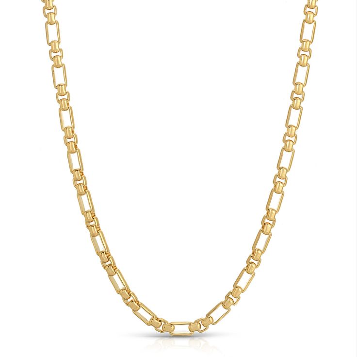 POWER CHAIN NECKLACE Yellow Gold Chain Necklace With Rectangular Links For Layering, Layering Cable Chain Link Necklace, Layering Cable Chain Necklace, Everyday Figaro Chain Necklace With Rectangular Links, Modern Figaro Chain Link Necklace, Layering Link Necklace With Box Chain, Everyday Figaro Chain Link Necklace, Yellow Gold Box Chain Necklace For Layering, Figaro Chain Link Necklace For Layering