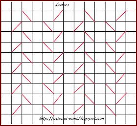 the quilt pattern is shown in red and white, with two diagonals on each side