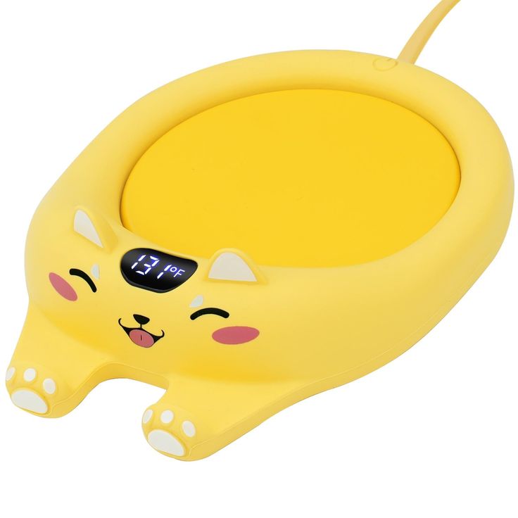 a yellow alarm clock with a cat face on it