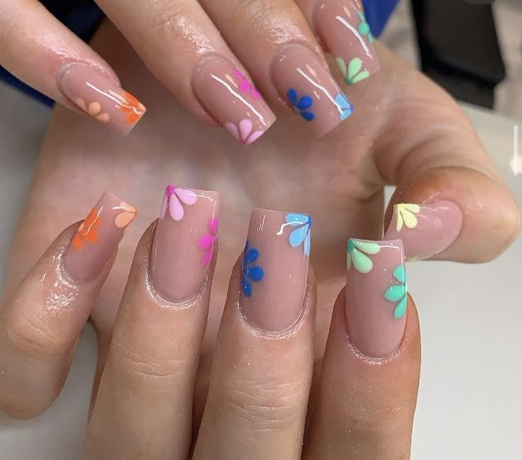 Summer Manicure Ideas, Acrylic Nails Square, Nails Flower, Spring Acrylic Nails, Cute Simple Nails, Summer Manicure, Summery Nails, Work Nails, Blush Nails