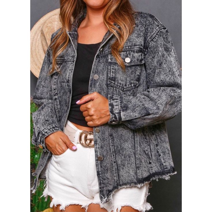 Charcoal Wash Denim Jacket Button Down Closure Raw Hem 88% Cotton 12% Polyester New Boutique Item! Approx. Measurements Buttoned - (Sm) P2p- 20 In. Length- 23 In. (Med) P2p- 21.5 In. Length- 24 In. (Lg) P2p- 23 In. Length- 24 In. Denim, All Season, Everyday, Casual, Moto, Edgy, Boho, Chic, Spring, Retro, Western, Desert, Cowboy, Rodeo, Vintage, Throwback, Rock, Rock N Roll, Concert, Festival Casual Washed Black Spring Outerwear, Casual Washed Black Outerwear For Spring, Washed Black Denim Jacket For Fall, Washed Black Button-up Outerwear For Spring, Washed Black Denim Jacket With Snap Buttons For Fall, Washed Black Denim Jacket With Buttons For Fall, Casual Washed Black Outerwear With Buttons, Washed Black Button-up Outerwear, Casual Outerwear In Washed Black With Buttons