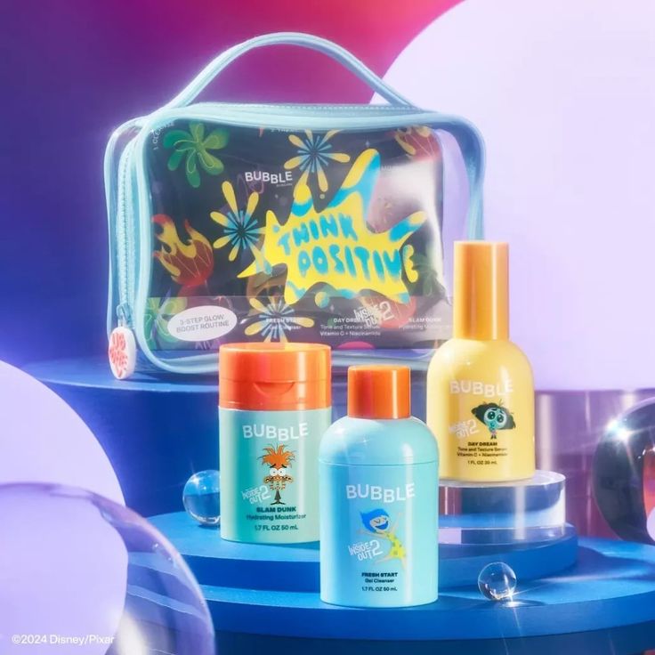 Face Your Feels with the Bubble x Inside Out Collection - beauty - Alice In Wonderland Makeup, Bubble Skincare, Perfect Lipstick, Sephora Skin Care, Pink Cosmetics, Think Positive, Inside Out 2, Hydrating Moisturizer, Skin Care Kit