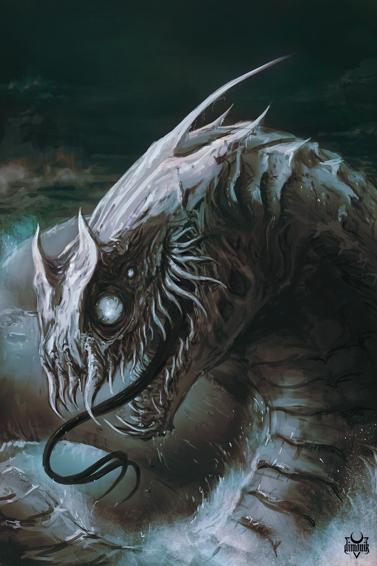 an illustration of a dragon in the water with it's mouth open and eyes closed