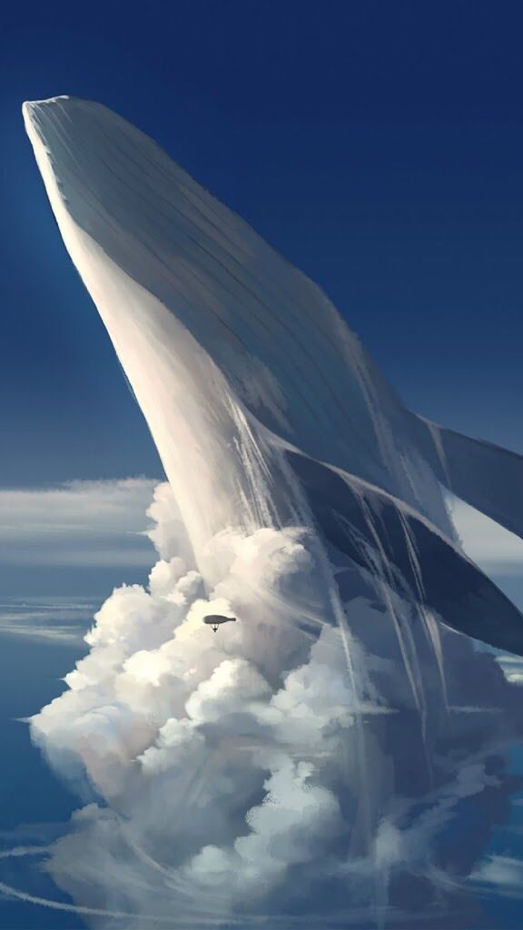 an artist's rendering of a futuristic flying object in the sky with clouds surrounding it