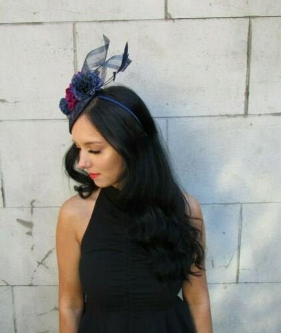 Beautiful vintage style fascinatorThis fascinator is stunning. Perfect for adding vintage style to your hair - suitable for any occasion.Featuring striking artificial flowers in fuchsia and navy blue and striking navy blue statement feathers on a navy blue base. Available with a navy blue headband (pictured). clips or hat elastic in black or white.Made in the UK - custom orders are welcome!Brand new. The base measures 13cm in diameter.Many more items like this are available in our shop! Vintage Evening Fascinator Headband, Chic Kentucky Derby Headband Fascinator, Fitted Mini Hat Headband For Vintage Events, Kentucky Derby Headband For Vintage Events, Fitted Headband Fascinator For Vintage Events, Handmade Flowers Fascinator For Formal Occasions, Kentucky Derby Party Fascinator With Handmade Flowers, Formal Fascinator With Handmade Flowers On Headband, Flower-shaped Fascinator With Matching Headband For Party