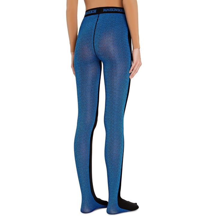 Electric Blue Black Tights By Maison Soksi. Metallic Blue And Black Contrast Panels, Flat Seam, Comfortable Logo Type Elasticized Waist Band. Versatile - Can Be Worn With Black Or Blue In The Front. 86% Polyamide, 10% Elastane, 4% Polyester/Lam. Made In Italy. - Size M/L - New In Packaging Blue Nylon Tights, Blue Athleisure Nylon Tights, Blue Nylon Athleisure Tights, Blue Sporty Nylon Tights, Sporty Blue Nylon Tights, Micro-elastic Blue Athleisure Tights, Blue Micro-elastic Athleisure Tights, Blue Micro-elastic Tights For Athleisure, Blue Compression Nylon Tights