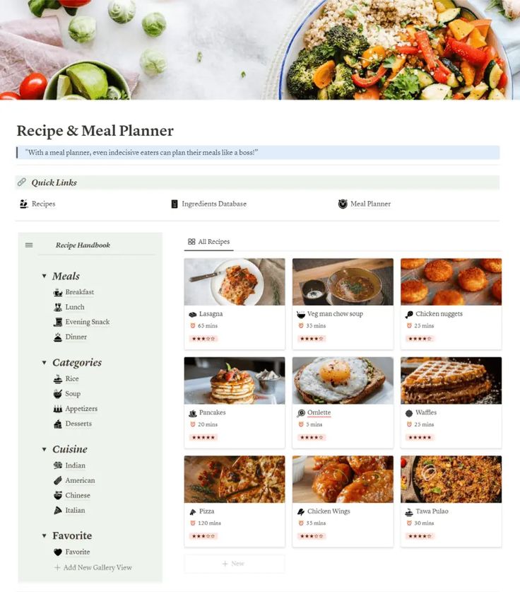 the recipe and meal planner page is displayed in this screenshote screen graber