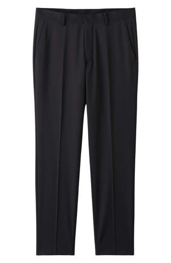 A slim fit defines these wool-kissed dress pants that offer just enough stretch for day-one comfort. 31" inseam; 13 1/2" leg opening; 10 1/2" front rise; 16" back rise (size 32 US/ 48 EU) Partially lined 54% recycled polyester, 44% wool, 2% elastane Dry clean Made in Turkey This product meets Nordstrom Sustainably Sourced Materials criteria: contains at least 30% sustainably sourced materials Black Straight Pants For Business Casual, Black Dress Pants With Welt Pockets, Black Straight Silhouette Bottoms For Business, Black Bottoms With Straight Silhouette For Business, Stretch Ankle-length Dress Pants For Semi-formal Occasions, Black Business Pants With Straight Silhouette, Black Straight Silhouette Business Pants, Classic Dress Pants With Welt Pockets, Business Dress Pants With Welt Pockets In Straight Silhouette