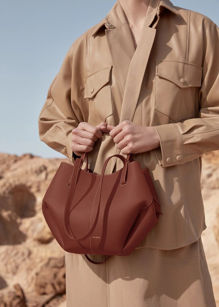 Polène | Bag - Cyme Mini - Cognac Textured Leather