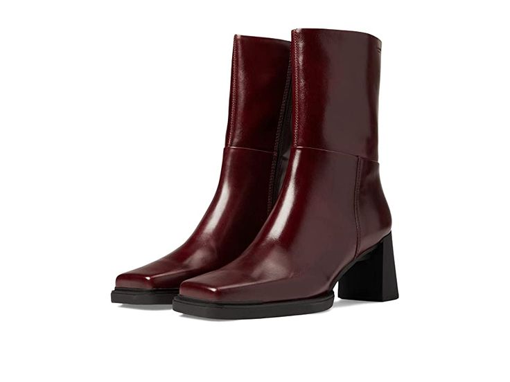 Vagabond Shoemakers Edwina Leather Bootie - Women's Boots : Dark Bordo : Polish off any outfit with easy style in the Vagabond Shoemakers Edwina Leather Booties. Vagabond recommends sizing up if you are in between sizes. Cow leather upper. Inner zip closure. Square-toe silhouette. 100% GRS recycled polyester lining. Goat leather insole. TPU outsole. Imported. Weight of footwear is based on a single item, not a pair. Luxury Brown Court Shoes With Pointed Toe, Square Toe Leather Boots, Burgundy Boots, Square Toe Boots, Red Boots, Aesthetic Shoes, Fall Fits, Goat Leather, Boots Fall