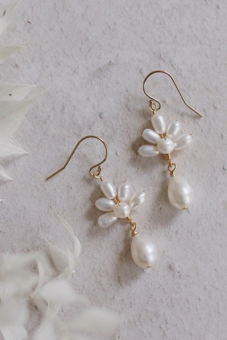 Boho bridal earrings handmade freshwater pearl wedding | Etsy Freshwater Pearl Earrings Wedding, Beach Wedding Earrings Brides, Boho Pearl Earrings, Delicate Pearl White Bridal Earrings With Pearl Chain, Graceful Teardrop Pearl Earrings For Weddings, Delicate Bridal Accessories With Pearl Drop For Gift, Pearl White Drop Earrings For Wedding, Dainty White Pearl Drop Bridal Earrings, Handmade Delicate Pearl White Bridal Earrings