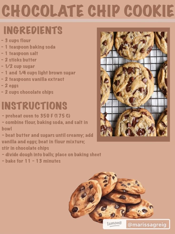 chocolate chip cookies recipe with instructions for baking