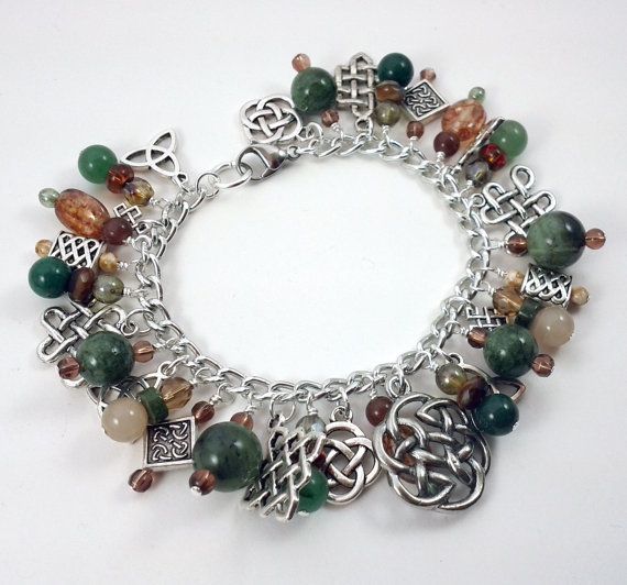 Celtic Charm Bracelet  by Mistress Jennie on Etsy Bohemian Green Bracelets With Charms, Green Bohemian Bracelets With Charms, Green Metal Charm Bracelet For Gift, Green Metal Charm Bracelet Gift, Bohemian Silver Charm Bracelet With Dangling Charms, Silver Bohemian Charm Bracelet With Dangling Charms, Green Metal Charm Bracelet, Celtic Heritage, Celtic Knot