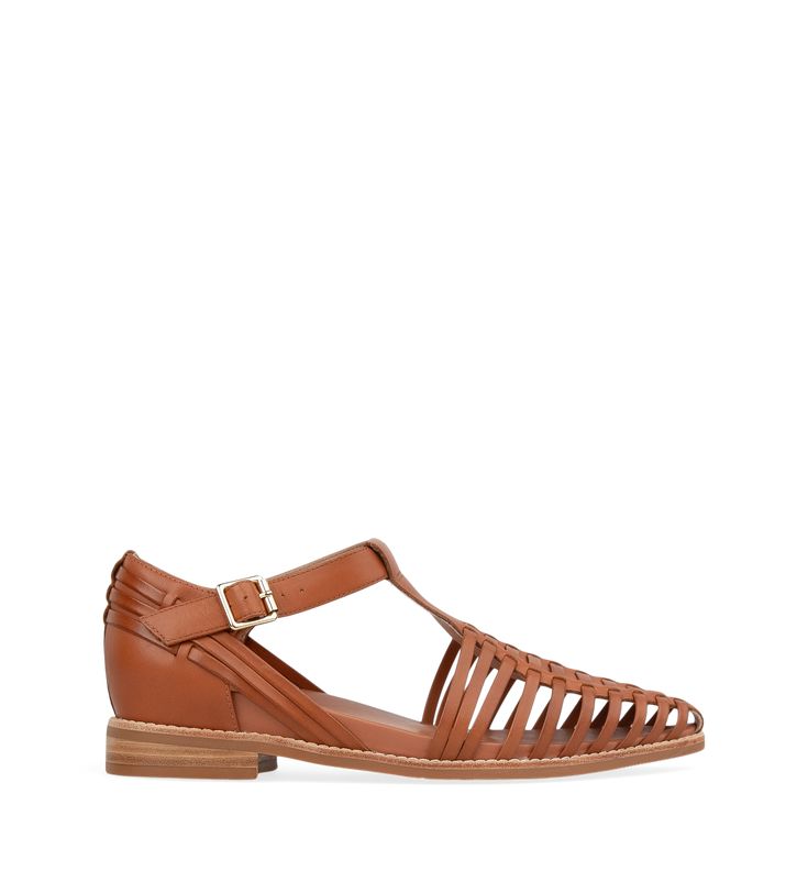 Honeyguide Terracotta Leather Sandals | Bared Footwear Leather Sandals With Woven Sole And Ankle Strap, Leather Ankle Strap Sandals With Woven Sole, Woven Leather Closed Toe Flats, Spring Leather Sandals With Woven Sole, Brown Leather Flat Heel T-strap Sandals, Brown Leather T-strap Sandals With Flat Heel, Brown Leather T-strap Sandals With Woven Sole, Leather Closed Toe T-strap Sandals With Leather Footbed, Leather Huarache Sandals With Removable Insole And Ankle Strap