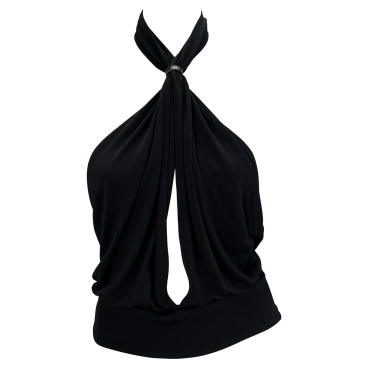 Presenting an ultra-sexy black halter neck Gucci top, designed by Tom Ford. From 1999, this viscose top features a deep opening at the front, a low scooped back, and a leather tie at the front of the halter neck. Chic and sexy is what Tom Ford does best and this top is just that. Approximate measurements: IT38 36" bust 28" waist Gucci By Tom Ford, Gucci Top, Ford Black, Black Sheer Top, Looks Black, Black Halter, Dolce E Gabbana, Halter Crop Top, Dream Clothes