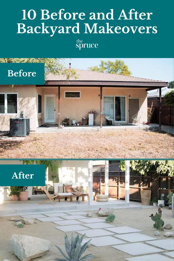 before and after photos of a backyard makeover