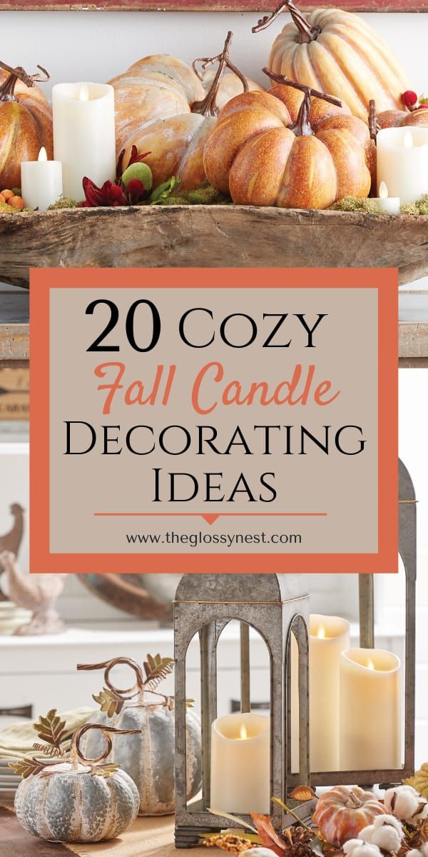 fall candle decorating ideas with candles and pumpkins on the table in front of it