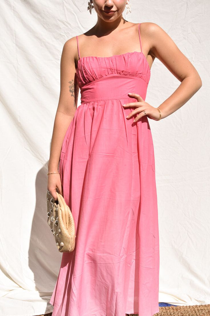 The perfect vacation dress does exist - meet our Wailea Sunset Pink Ombre Maxi Dress! Available in orange and pink, this dramatic ankle-sweeping maxi dress features gorgeous ombre fabric that fades from bright pink to dreamy blush, adjustable spaghetti straps and an empire waist. Zipper back. We're pairing with a dramatic gold earring and low bun for your best vacation look yet. 65% Cotton 35% Polyester Sunset Ombre, Ombre Maxi Dress, Ombre Fabric, Sunset Pink, Dresses Date Night, Wedding After Party, Destination Dress, Cool Girl Style, Beach Bride