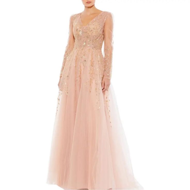 New With Tag Mac Duggal Embellished Sequined Long Sleeves Evening Gown Color: Light Peachy Pink / Champagne Available In Size: 8 Note: Available In More Colors And Sizes In Separate Listings In Our Shop. Long Sleeves Mesh Sleeves Embellished Embellished Mesh Beaded Sequins Sparkle Hidden Back Zipper P11-3 2-4 1 Bin-17 Feminine Embellished Evening Dress, Long Sleeve Pink Gala Gown, Long Sleeve Pink Gown For Gala, Pink Long Sleeve Gala Gown, Pink Embellished V-neck Evening Dress, Embellished Pink Evening Dress For Prom, Feminine Embellished Evening Dress For Wedding, Pink Embellished Evening Dress For Prom, Pink V-neck Embellished Evening Dress