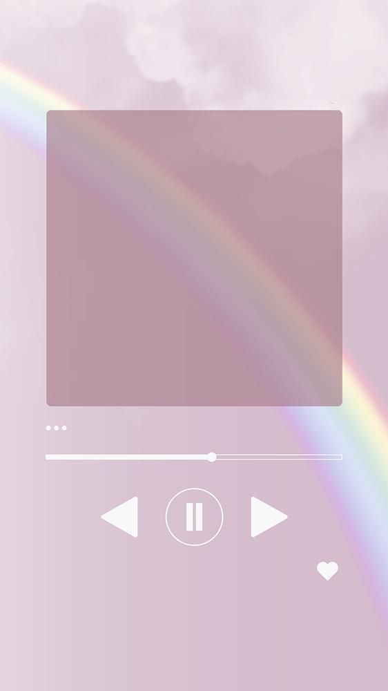 an image of a rainbow in the sky with music player on it's screen