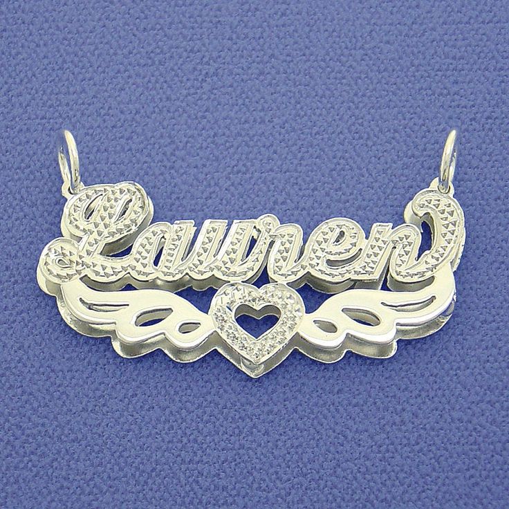 *Elegant personalized silver double plate name pendant necklace. All letter finished in diamond accent. Also this pendant will be rhodium plated over sterling silver to prevent tarnishing and keep it in sparkling shine. *Name Thickness: Top .9 mm / Bottom .7 mm Approx. *Size: 1 3/4 Inch (4.5 cm) X 5/8 Inch (1.5 cm) Approx. *Rolo Chain is optional for this item, split and attached on name pendant when you add chain. *All my personalized jewelry made in Los Angeles CA USA (925 USA hallmark on back Custom Name White Gold Nameplate Jewelry, Personalized White Gold Nameplate Jewelry, Customizable White Gold Nameplate Jewelry, White Gold Name Jewelry For Personalized Gift, Personalized White Gold Jewelry With Custom Name, Silver Engraved Nameplate Necklaces, Silver Personalized Nameplate Necklace, Personalized Silver Nameplate Necklace, Silver Sterling Engraved Name Necklace