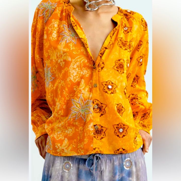 Soft Cotton Button Down Zara Blouse. Tuck In Or Leave Out. Perfect Never Worn With Tags Size Xs Orange V-neck Top For Festivals, Bohemian Festival Tops With Buttons, Bohemian Style Festival Tops With Buttons, Orange Long Sleeve Top With Buttons, Spring Orange Tops With Buttons, Orange Buttoned Tops For Spring, Orange Top With Button Closure For Spring, Fall Orange Blouse With Button Closure, Orange Long Sleeve Bohemian Blouse