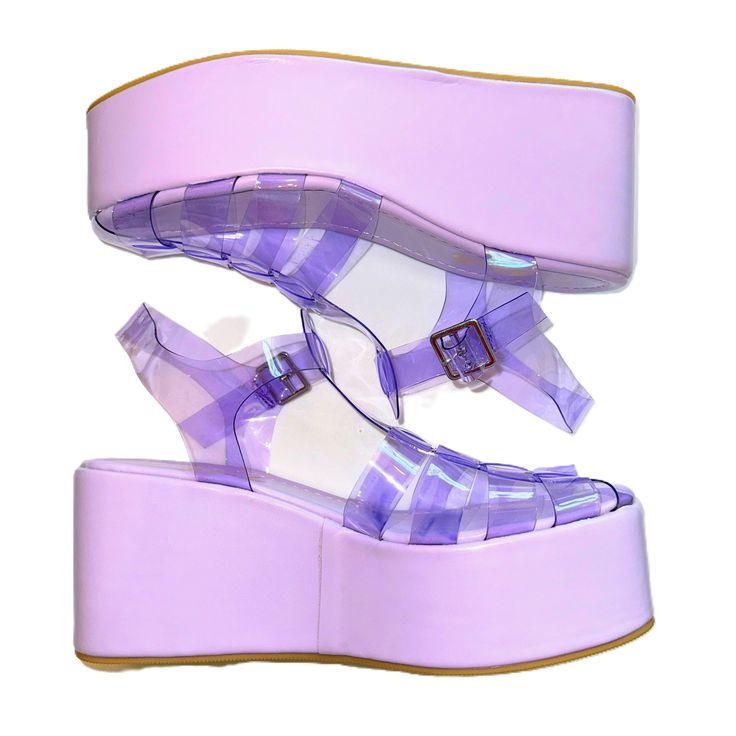 Lilac Purple Jelly Platform Ankle Strap Sandals Womens Size 7 Featuring A Flatform Design And Transparent Straps, These Sandals Offer A Perfect Blend Of Comfort And Style. The Lilac Purple Color Combination Adds A Fun And Playful Touch To Any Outfit. Condition: New Condition. Size: Size 7 Features: Jelly Material, Platform Sole, Transparent Straps, Ankle Strap, Buckle Closure, Flatform Design Need A Different Color Or Size? Need Shipping Outside The Us (If This Platform Allows)? Msg Me! I Typica Quincenera Shoes Purple, Purple Dress Clear Heels, Purple Chunky Platform Heels, Genshin Dr, Uchuu Kei, Lilac Shoes, Purple Color Combinations, Girly Bags, Jelly Sandals