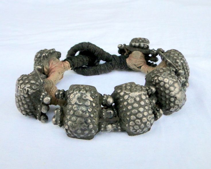 "Ethnic Tribal Old Silver Beads Bracelet From Rajasthan Northern India. Many Silver Units Beads Strung together on a Wide yarn base. Beautiful Collection piece in very Good Condition. Length-18.5 cm(7.28 \"),Width- 2.5 cm(0.98\"), Weight-100 Grams(3.52 ounces)." Traditional Adjustable Beaded Bracelet With Silver Beads, Traditional Silver Beaded Bracelets With Spacer Beads, Traditional Polished Beaded Bracelets For Festivals, Traditional Silver Beaded Bracelet With Large Beads, Traditional Silver Beaded Bracelets With Large Beads, Bohemian Silver Beads Bracelets For Festive Occasions, Bohemian Bracelets With Polished Beads For Festivals, Traditional Hand-strung Festive Bracelets, Traditional Black Beads For Bracelets