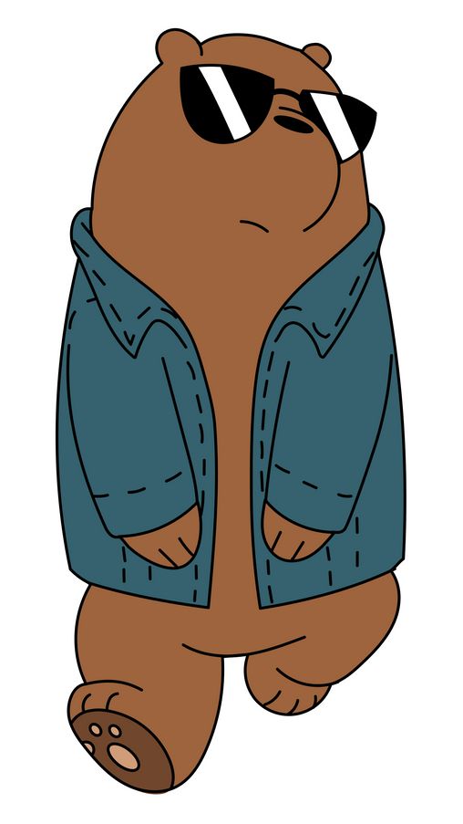 a brown bear wearing sunglasses and a blue jacket