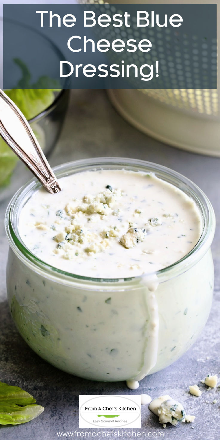 Blue Cheese Dresssing in glass jar. Buttermilk Blue Cheese Dressing, Homemade Blue Cheese Dressing, Homemade Blue Cheese, Blue Cheese Dressing Recipe, Cheese Salad Dressing, Blue Cheese Salad, Salad Dressing Recipes Homemade, Spend With Pennies, Blue Cheese Dressing