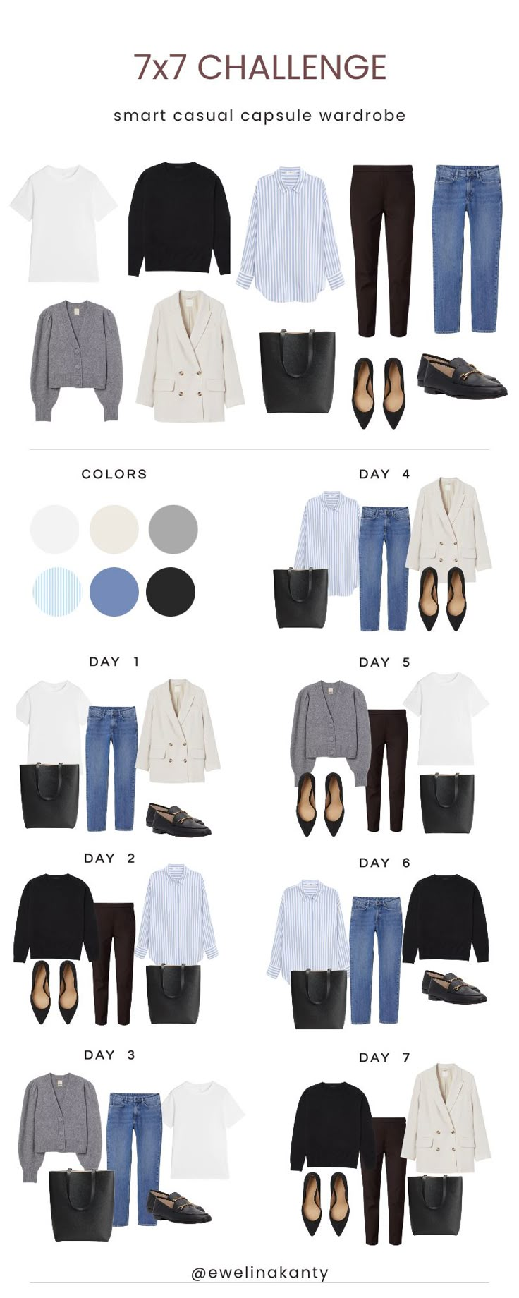 7x7 Challenge, Minimalist Wardrobe Capsule, Capsule Wardrobe Women, Classic Capsule Wardrobe, Capsule Wardrobe Outfits, Airplane Essentials, Fashion Capsule Wardrobe, Business Casual Outfits For Work, Clothes And Shoes