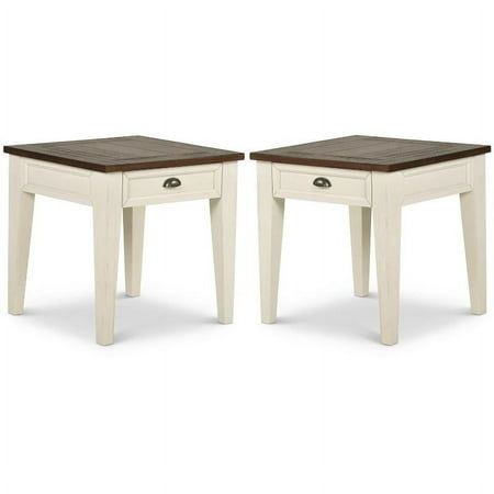 two white tables with brown top sitting next to each other