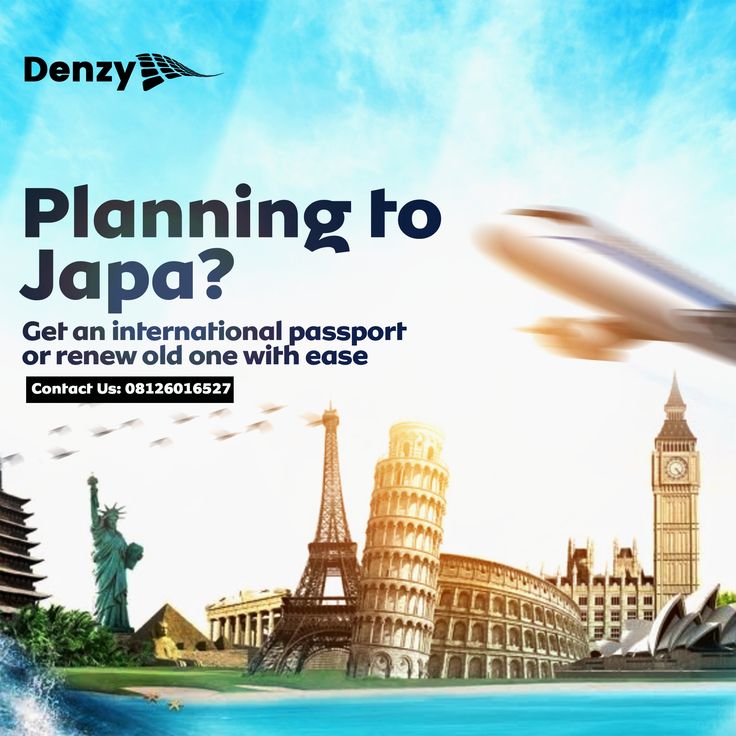 an advertisement for a travel company with the words planning to japan? get an international passport or renew old one with ease