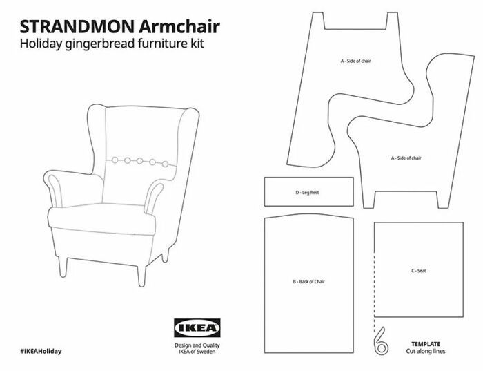 an image of a chair and ottoman paper pattern for the holiday gingerbread furniture kit