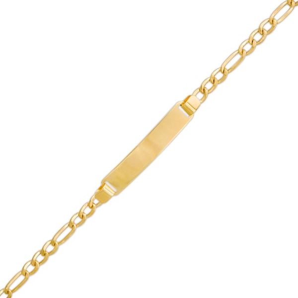 Fashioned in 14K gold, this child's ID bracelet is centered along a 6.0-inch figaro chain that secures with a lobster claw clasp. Baby Bracelet, Figaro Chains, Figaro Chain, Id Bracelets, Gold Baby, Baby Boy Fashion, 10k Gold, Bracelet Designs, Boy Fashion