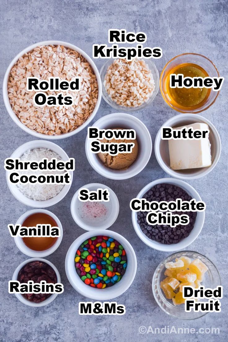 the ingredients to make an oatmeal recipe are shown in bowls