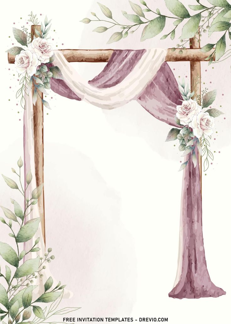 a watercolor wedding arch with flowers and greenery