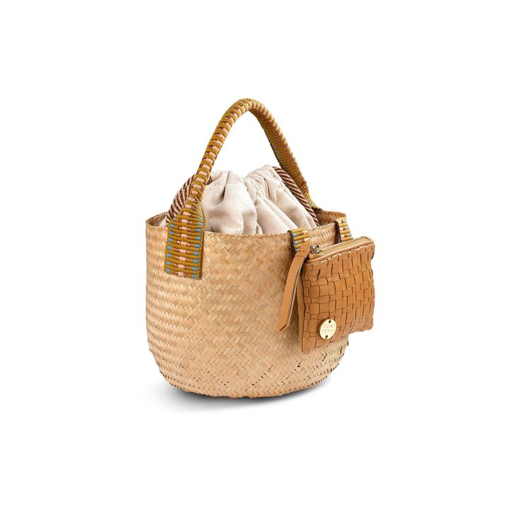 This mini bamboo bucket bag has been skilfully handcrafted using organic and locally grown bamboo to a robust yet lightweight finish. It features a removable internal canvas drawstring pouch, an external zip pocket in soft woven nappa leather, and our signature jacquard handles in playful copper stripe. Each bag comes with its own unique code that connects you to the artisan who handcrafted it for you. The estimated lead time for this made to order style is 20 working days. Handcrafted Bags, Handcrafted Accessories, Locally Grown, Phone Pouch, Basket Bag, Drawstring Pouch, Leather Pouch, Nappa Leather, Lead Time