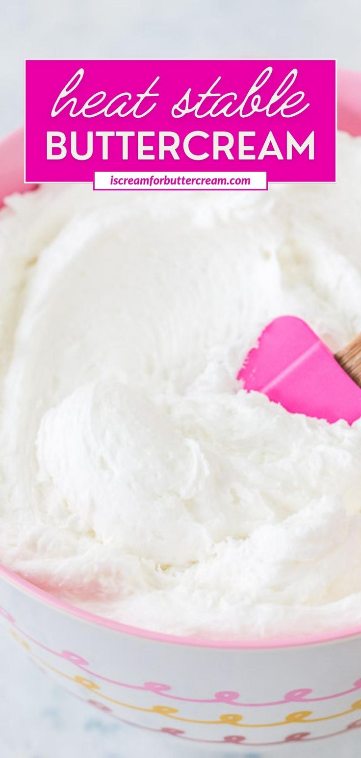 Bright white frosting in a pink bowl with text overlay. Wedding Cake Frosting, White Buttercream Frosting, Piping Buttercream, Piping Frosting, Sweet Bakes, Best Buttercream, Icing Recipes, White Buttercream, Cake Frosting Recipe