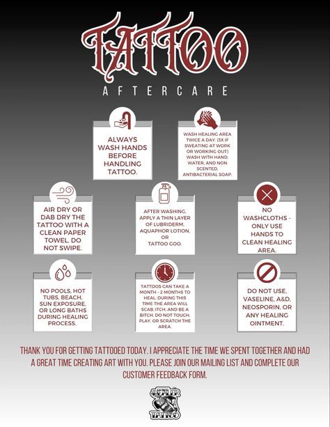 an advertisement for the tattoo after care program, with instructions on how to use it