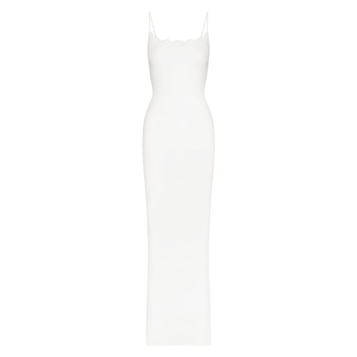 Skims Floor Length Bodycon Dress, White, Xs, Never Worn. Bought For $84 I Will Not Accept Lowball Offers On A 80 Dollar Dress! I’m Tired Of Getting 20$ Lmao Dollar Dress, Color Marble, Long Slip Dress, White Slip Dress, Long Slip, White Bodycon Dress, Romantic Lace, Maxi Slip Dress, White Slip