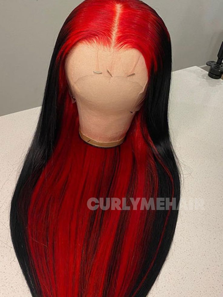 Hair Name: Lace Front Wigs Hair Style: Straight Human Hair Hair Length: 18-28 inches Wig Weight: 200-320g/Wig (Depending on Lengths and Density) Color: Red and Natural Black Density: 180% Density Lace Size: 13x4 Lace Front Wigs Cap Size: Medium, about 22.5 inches Quality: 100% Virgin Human Hair Wigs Shipment: DHL, FedEx, or UPS 10-15 Business Days Red Wig With Black Roots, Black Hairstyles Wigs, Black And Red Wigs For Black Women, Red And Black Lace Front Wig, Dark Red Wig For Black Women, Colored Lace Front Wigs Black Women, Red Wigs For Black Women, Birthday Wigs, Red And Black Wig