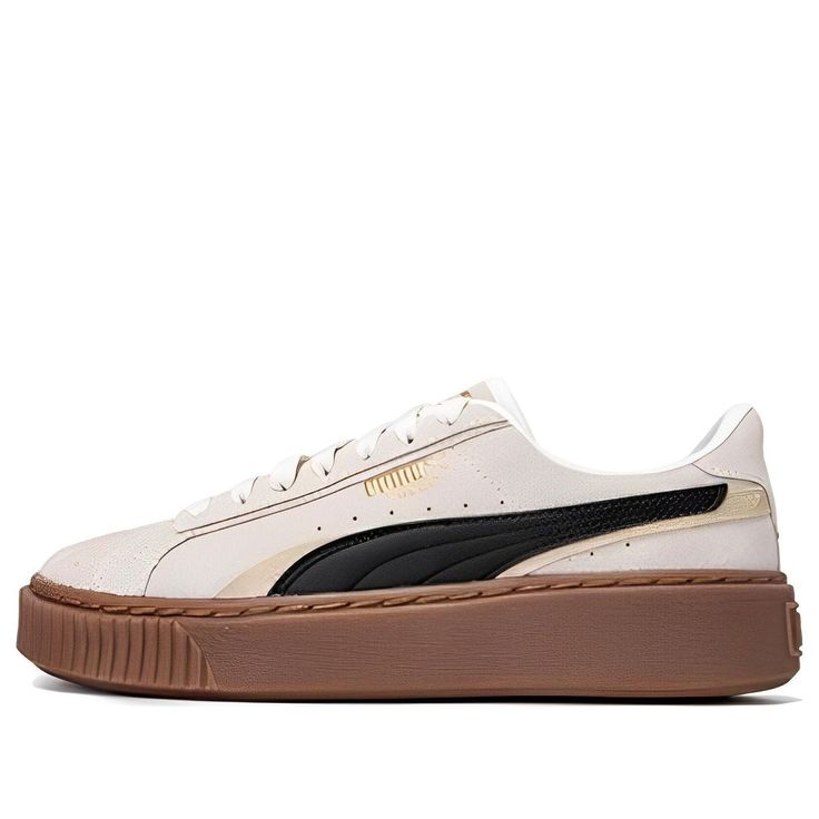 (WMNS) Puma Platform Skate Shoes 'Cream Black Brown' 395225-03 Cream Skate Shoes With Contrast Sole, Beige Synthetic Sneakers With Contrast Sole, Puma Logo Sneakers With Round Toe, Synthetic Round Toe Platform Sneakers With Gum Sole, Cream Lace-up Platform Sneakers With Cushioned Footbed, Puma Sneakers With White Sole And Round Toe, Puma Sneakers With Round Toe, Synthetic Skate Shoes With Puma Logo, Cream Synthetic Sneakers With Gum Sole