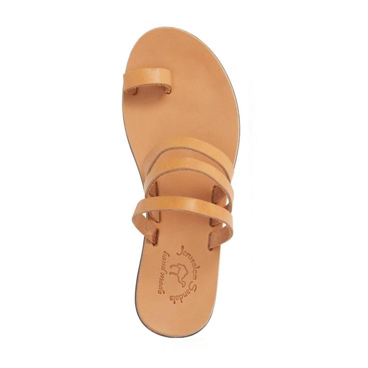 Angela tan, handmade leather slide sandals with toe loop - Front View Loop Design, Denim Cutoff Shorts, Natural Tan, Leather Slip Ons, Handmade Leather, Tanning, Natural Leather, Slip On Sandal, Leather Handmade