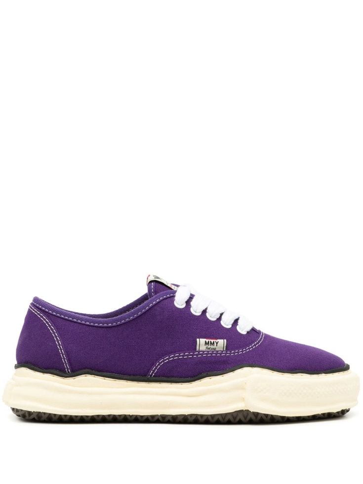 dark purple cotton canvas logo tag contrasting laces round toe front lace-up fastening branded insole chunky rubber sole Purple Canvas Sneakers With Round Toe, Sporty Custom Cotton Sneakers With Rubber Sole, Purple Canvas High-top Sneakers, Purple High-top Canvas Sneakers, Purple Lace-up Canvas Shoes For Streetwear, Sporty Purple Lace-up Canvas Shoes, Low-top Cotton Custom Sneakers With Rubber Sole, Custom Low-top Cotton Sneakers With Rubber Sole, Custom Cotton Sneakers For Streetwear