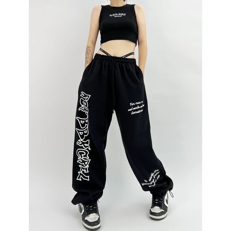 Niche Black Hip Hop Jazz Dance Pants  Material: 95% Cotton + 5% Polyester  Style: Hip Hop, Dance, Jazz Size: S, M, L, XL Color: White, Black, Red Occasion: Leisure, Outdoor, Daily, Vacation    * Pls be careful to choose the size before you order. * Pls allow little color difference caused by camera and computer monitors. Thank you! Important Notes: Please Use Similar Clothing To Compare With Size 1. The size refers to clothing dimensions, NOT your body measurements. 2. Please check the measureme Dance Pants Hip Hop, Hip Hop Sweatpants, Dance Jazz, Dance Black, Oversized Sweatpants, Dance Pants, Casual Sweatpants, Cozy Loungewear, Jazz Dance